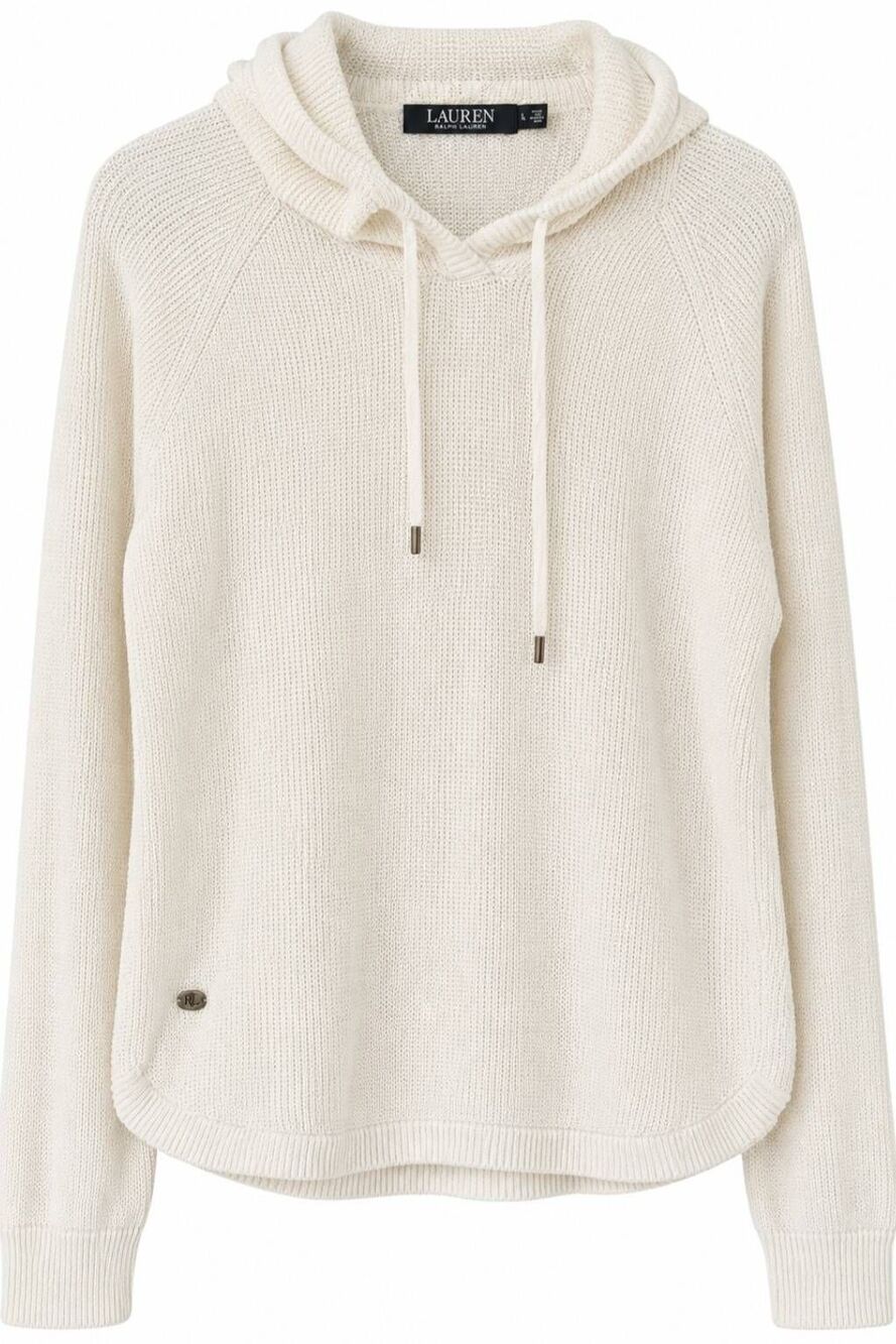 Ralph Lauren womens large hoodie sweater cream 100% cotton waffle knit